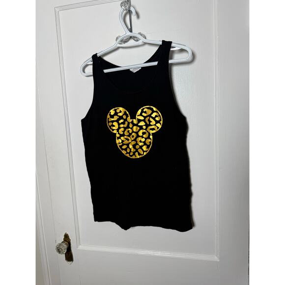 Disney Mickey Mouse Black Gold Leopard Print Racer Back Tank Top Women's Small - Picture 1 of 6